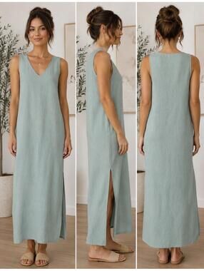 DKNY Light Blue Sleeveless Maxi Dress with Side Slit
